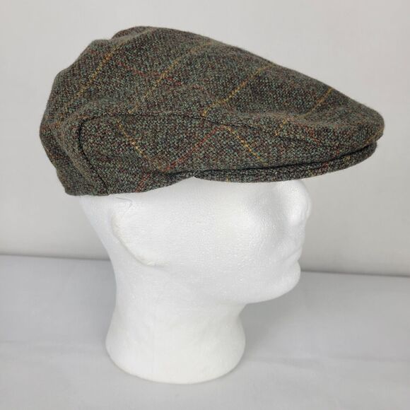 Hoggs of Fife Tweed Hat Sz 7 Medium Green Windowpane Plaid Scottish Newsboy Flat - Picture 3 of 8